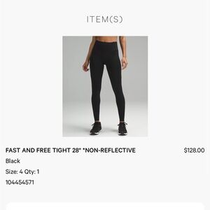 Lululemon Athletica Black Leggings Fast and Free Size 4